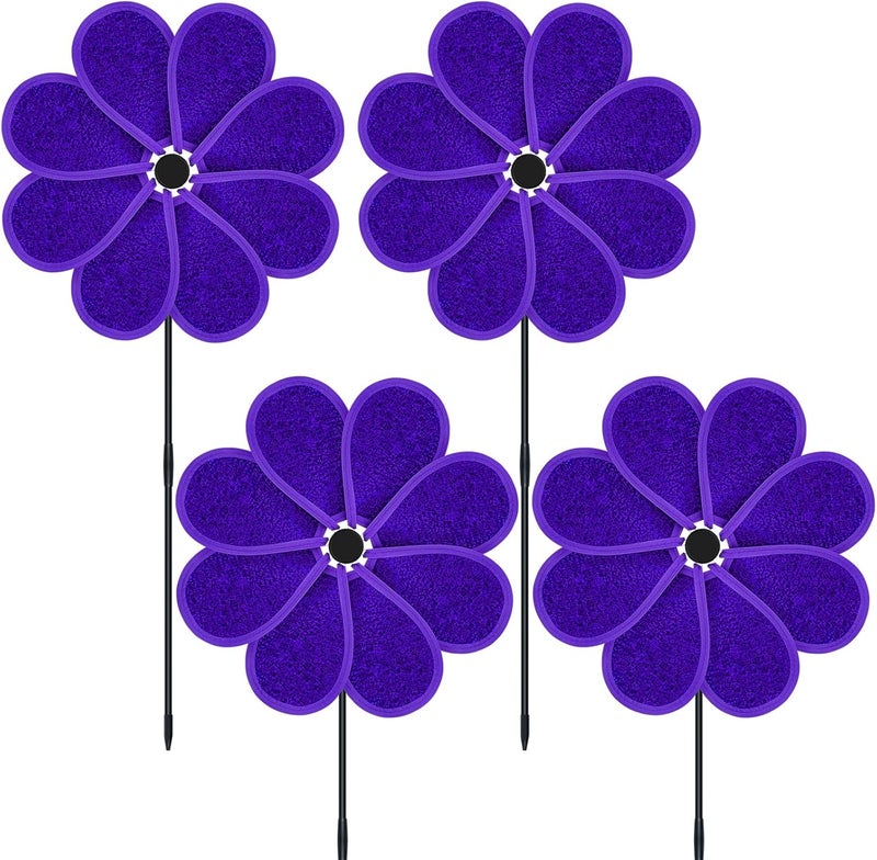 DECEED 4PCS 11.4" W x 28" H Reflective Pinwheels Sparkly Lawn Wind Spinners Colorful Rainbow Windmill for Garden Decoration Bird Devices Deterrent to Scare Birds Away（Purple） - Image 1